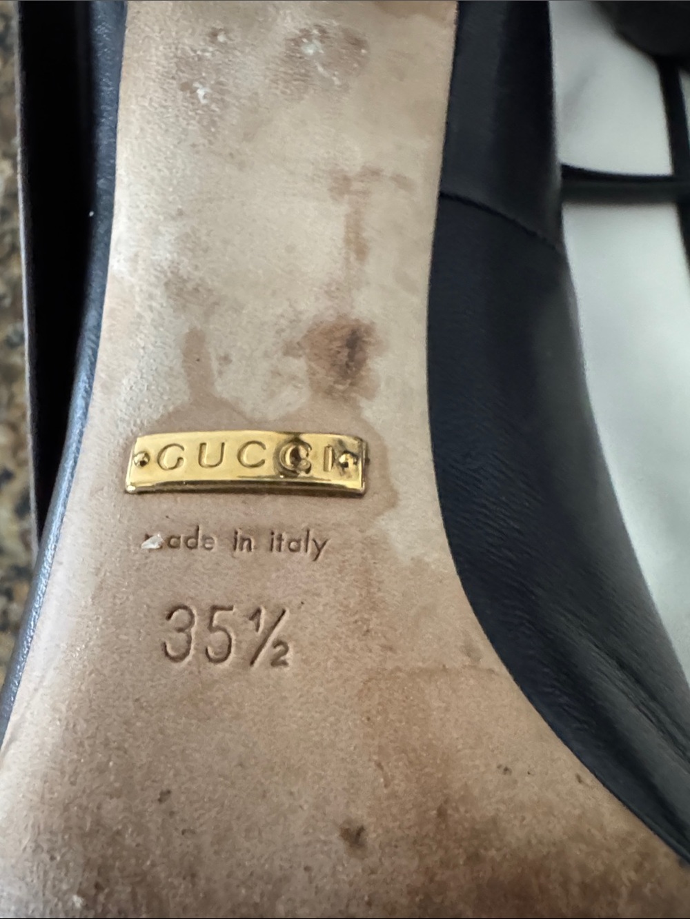 Gucci Black Leather Pointed Pumps with Gold-Tone Bamboo Heel - Picture 4 of 5